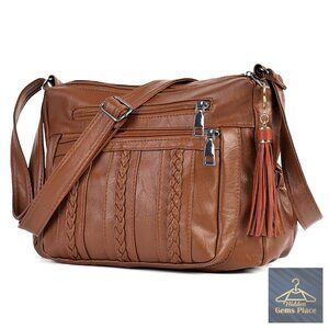 Soft PU Leather Crossbody Bag with Multi Pockets, Adjustable Strap